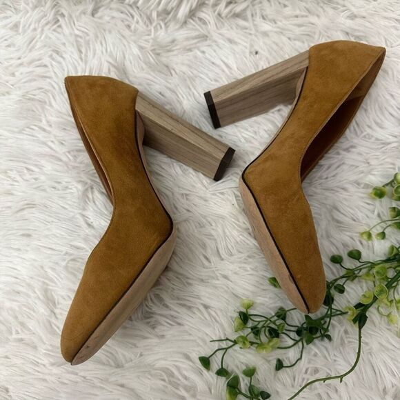 Jimmy Choo Laria Canyon Brown Suede Round Toe Wood High Heel Pump sz 34 EU/ US 4 - Picture 3 of 8